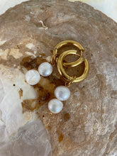 Load image into Gallery viewer, Sophia Double Pearl Hoop Earring Gold
