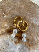 Load image into Gallery viewer, Sophia Double Pearl Hoop Earring Gold
